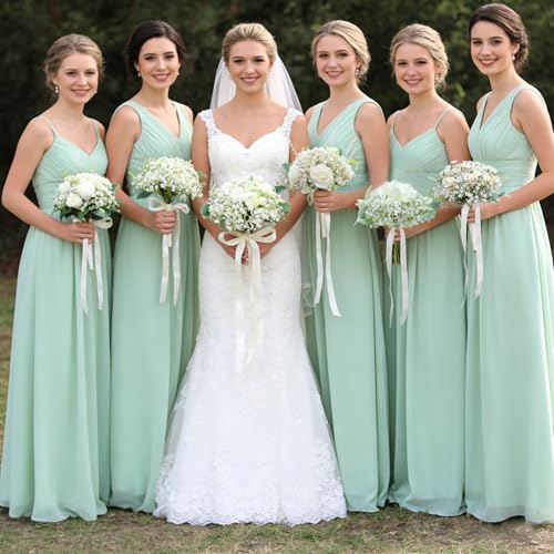 Artificial Bridesmaid Bouquets Set of 6 - Ivory White 9 Inch Various Flower Bouquet for Wedding Party Ceremony Anniversary Dinning Table Centerpieces Decor Faux (with Ribbon) - color: Various