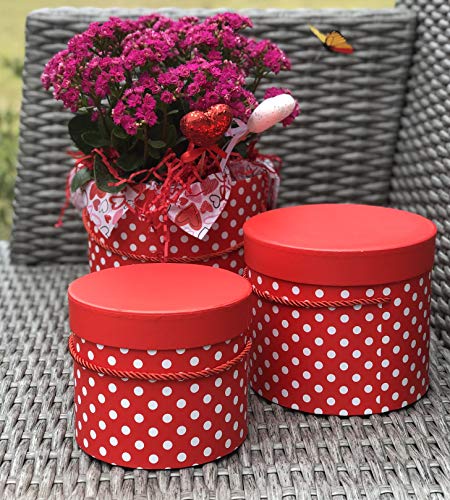 UNIKPACKAGING Premium Quality Round Flower Box, Gift Boxes for Luxury Flower and Gift Arrangements, Set of 3 pcs, (Red White Dots) - color: Red White Dots