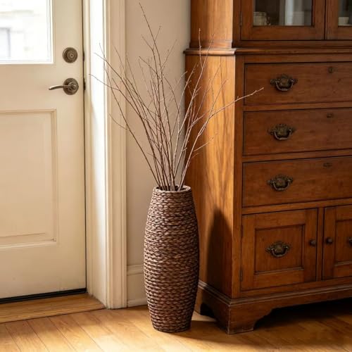 Hosley 20” Woven Floor Vase – Natural Wood & Grass Tall Decorative Vase for Pampas, Living Room, Entryway & Home Décor - color: Brown