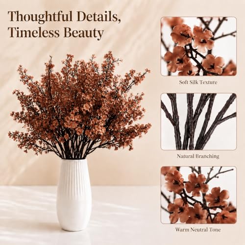 Mandy's 6 Bundles Artificial Brown Baby’s Breath Flowers | 18.5 Inch Silk Gypsophila European Style Modern Home Decor Centerpiece Neutral Wedding Flower Arrangements - color: Brown