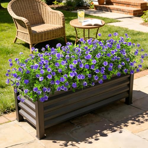 Roberly 24 Bundles Artificial Flowers for Outdoors, UV Resistant Eucalyptus Fake Flowers Shrubs Greenery Plastic Plants for Garden Porch Window Box Farmhouse Indoor Home Decor, Purple - color: Purple