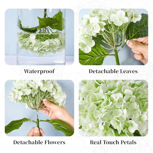 4 Pcs Hydrangea Artificial Flowers, Latex Real Touch Hydrangeas Lifelike Fake Hydrangea Flowers for Home Party Arrangements Wedding Bouquets Table Centerpieces Decor (2Dark Green&2Light Green) - color: 2 Dark Green & 2 Light Green, size: 4pcs