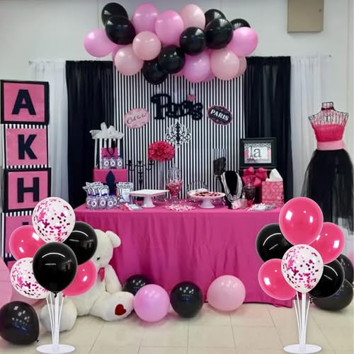 TONIFUL 4 Set Black and Hot Pink Balloon Centerpieces for Table,Balloon Stand Kit for Party Decor Sweet 16 18 21st 30 40 50 60 70th Birthday Decorations,Bridal Shower,Graduation Decorations 2026 - color: Black Hot Pink Confetti