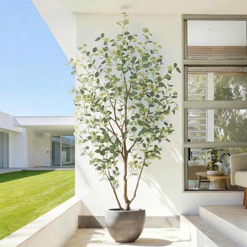 7FT Artificial Eucalyptus Tree Indoor, Faux Eucalyptus Tree with 689 Silk Leaves, Tall Fake Tree - Artificial Tree Indoor for Living Room Office Bedroom Home Decor - size: 7ft