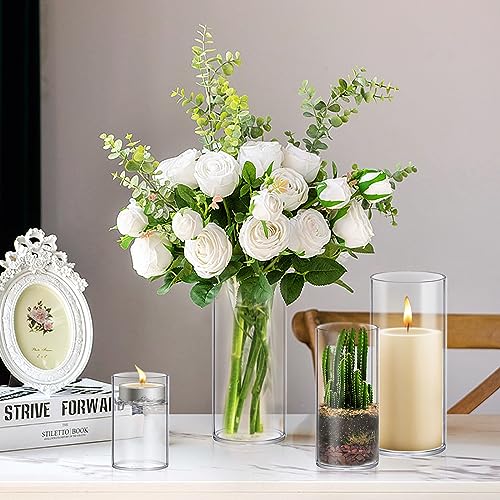 Homjoy Glass Cylinder Vase Sets 16 Pack Tall Clear Flower Vase Hurricane Floating Candle Holder for Table Centerpiece Wedding Home Décor(2.17 x 4IN + 2.56 x 6IN + 3.15 x 8IN + 3.55 x 10IN) - size: 16 Pack (4,6,8,10 Inch )