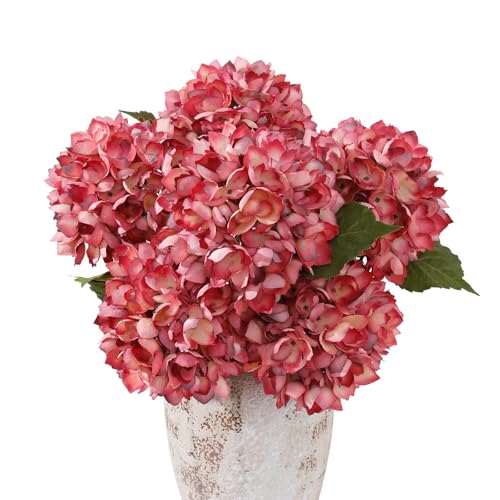 6PCS 21 Inch Lifelike Artificial Silk Hydrangea Flowers, Large Fake Hydrangea Flowers Bouquet with Stems, Full Faux Hydrangea for Home Decor Wedding Table Party Office Decor(Dusty Red) - color: Dusty Red
