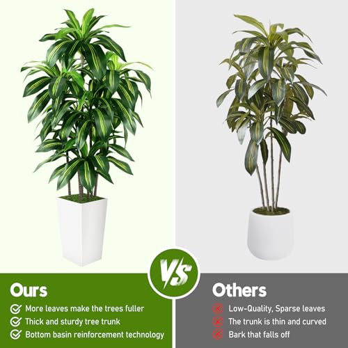 Artificial Dracaena Tree Indoor, 6FT Tall Fake Tree with White Tall Planter, Artificial Trees Fake Yucca Potted Tree for Home Office Living Room Decor, Tall Artificial Plant for Housewarming - color: White, size: 6ft