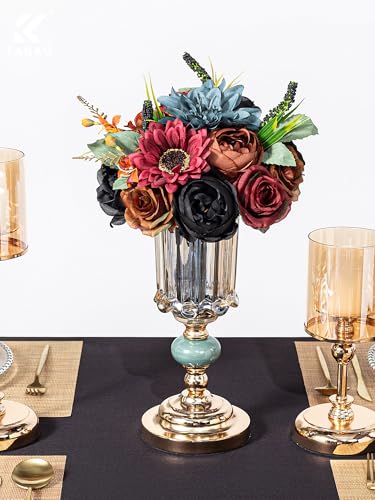 FANKO Artificial Flowers for DIY, Black Burgundy Brown Faux Flowers Bouquet, Fake Rose Dahlia Lily Silk Flowers for Vase, Home Decor, Rustic Wedding, Gothic Events, Party, Themed Birthday - color: Retro Black Brown