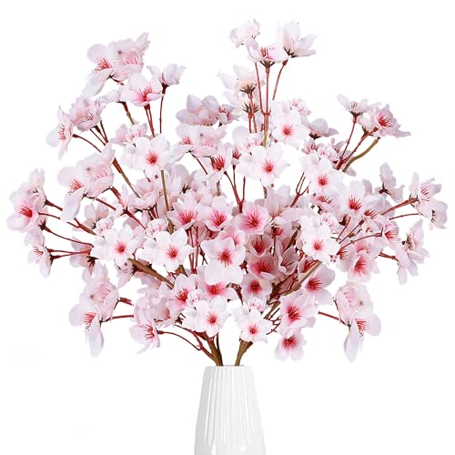 Sggvecsy Artificial Cherry Blossom Flowers 4 Pcs Faux Cherry Blossom Stems Faux Silk Cherry Blossom Branches 15.7’’ Fake Peach Flowers for Vase Arrangements Home Wedding Table Decor (Pink) - color: Pink, size: 4 Pcs