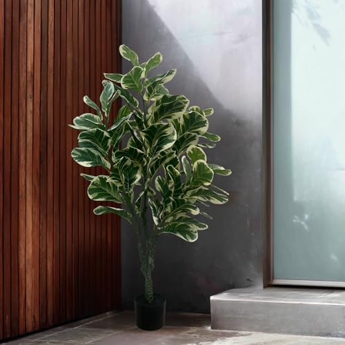 XBrand 4ft Artificial Fiddle Leaf Fig Tree, Realistic Leaves Faux Ficus Lyrata Floor Plant for Indoor Home, Living Room and Office Decor, Decorative Fake Tree, Housewarming Gift - color: Ficus Tree - 4ft