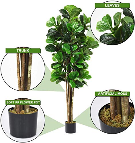 Goplus Fake Fiddle Leaf Fig Tree, 4FT Tall Artificial Tree Greenery Plants in Pots, Decorative Faux Trees for Indoor Home Office - size: 4ft