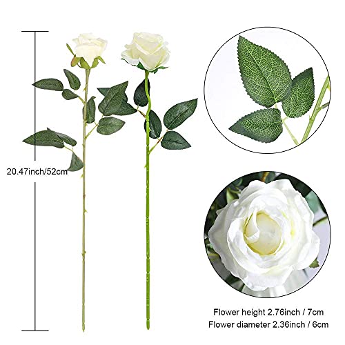 Hawesome 12PCS Artificial Silk Flowers Realistic Roses Bouquet Long Stem for Home Wedding Decoration Party (White, 6 Flowers 6 Buds) - color: White, size: 6 Flowers 6 Buds