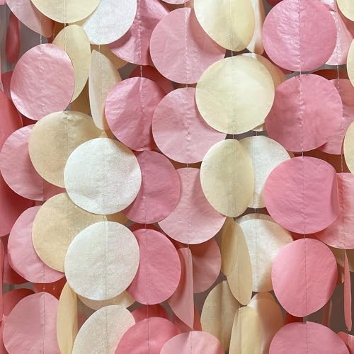 205 Ft Dusty Rose Pink Party Decorations Dusty Pink Khaki Beige Circle Dot Backdrop Garland Tissue Paper Polka Dots Hanging Streamer for Girl Baby Shower Birthday Wedding Bridal Shower Party Supplies - color: dusty pink beige