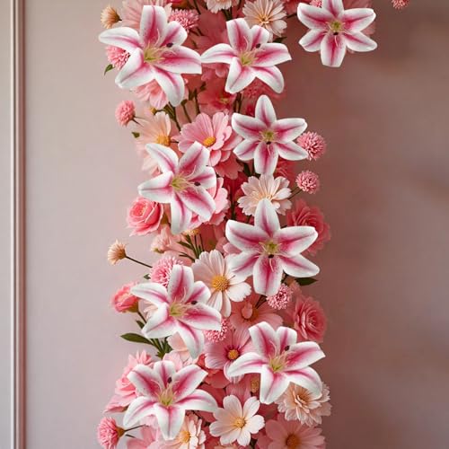 20PCS 6 Inch Large Artificial Lilies Flower Heads with Realistic Stamens, Bulk Silk Fake Lilies for DIY Crafts, Wedding Decor, Cake Decorating, Centerpieces, Home Decor (Pink)