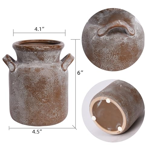 Quoowiit Ceramic Rustic Farmhouse Vase, Distressed Decorative Flower Vases for Home Decor, Ideal Shelf Decor, Boho Vase for Living Room Bedroom Kitchen Office Centerpiece Table Decorations - color: 6 Inch-brown