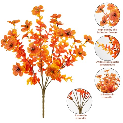 20 Bundles Artificial Flowers for Outdoor Fake Plants for Autumn Decoration,Faux Eucalyptus Flowers for Planter UV Resistant Lifelike for Home Porch Garden (Fall Red) - color: Fall Red