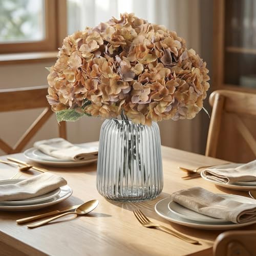 2Bouquets Artificial Fake Flowers Plants Silk Hydrangea Arrangements Wedding Bouquets Decorations Plastic Floral Home Kitchen Garden Party Festival Bar DIY(Brown Yellow) - color: Brown Yellow