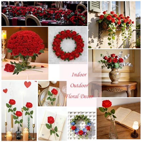 MERIXMAS Roses Artificial Flowers, Fake Silk Roses with Stems for Valentine's Day Mother's Day Christmas, Indoor Outdoor Decor Wedding Anniversary Birthday Party Decor, Gift for Her(12, Red) - color: Red