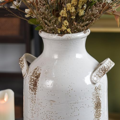 Quoowiit Ceramic Rustic Farmhouse Vase, 14 Inch Distressed Decorative Flower Vase for Home Decor, Large White Vase for Living Room Bedroom Kitchen Office Decor Centerpiece Table Decorations - color: 14 Inch