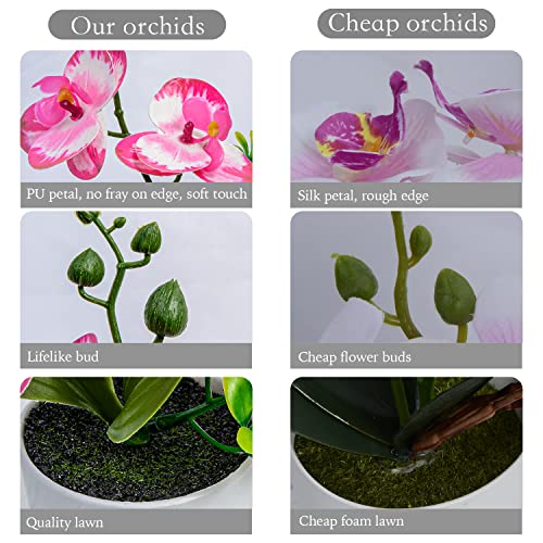 XONOR 4Pcs Artificial Orchid Flowers Mini Potted Orchid Flowers Fake Orchids with Plastic Vase for Home Office Wedding Table Centerpiece Decoration (Purple&Red) - color: Purple&red