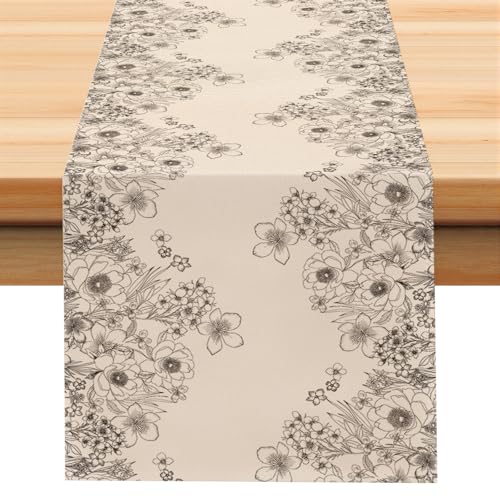 Larponder Summer Colorful Flowers Table Runner, 13x108 Inch | Table Decoration for Spring Seasonal Anniversary Holiday Kitchen Dinning Table Home Party Decor - color: Sketch Flowers-1, size: 13" x 108" (Rectangular)