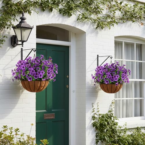 CEWOR Artificial Flowers for Outdoor Indoor, Fake Silk Daisy with Eucalyptus Leaves, Faux Flower for Garden Front Door Porch Planter Patio Home Decor (12 Bundles, Deep Purple) - color: Purple Daisy