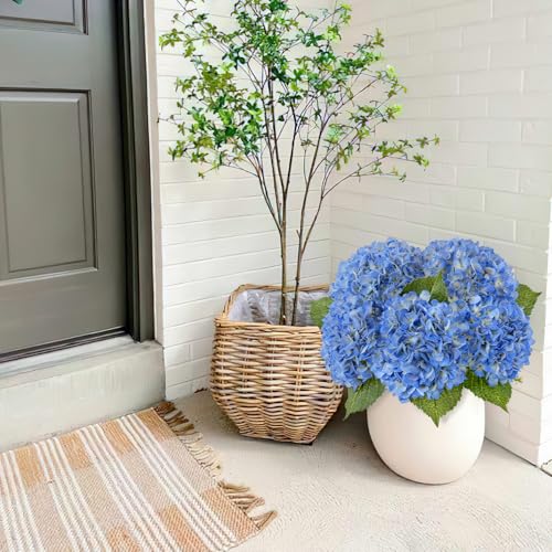 JINWOE Blue Faux Hydrangea Flowers, 3pcs 21" Latex Real Touch Spring Silk Flowers,Lifelike Artificial Hydrangeas with Stems for Porch Bouquets Wedding Home Table Centerpieces - color: Blue