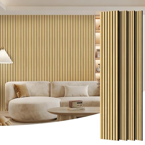 4 Pack Wood Panels for Wall, 96" x 11" Wood Slat Acoustic Panels, Acoustic Wall Panels for Interior Wall Decor, Sound Absorbing Wall Panels for Noise Reduction and Decoration, Cream Oak - color: Cream Oak, size: 4PCS-96" x 11"