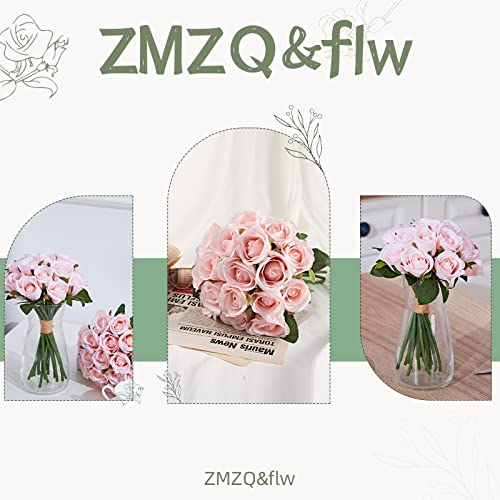 ZMZQ&flw 2 Bouquet Artificial Flowers 36 Heads Silk Pink Roses Fake Flowers Single Stem for Outdoor Bridal Wedding - color: Pink 36pcs