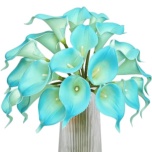 Letjolt Artificial Calla Lily Peacock Blue Flowers 20 Pieces | Artificial Flowers Bouquet, Wedding Bride Shower, Blessing Gift, Home Decoration, Faux Calla Lilies - color: Peacock-blue