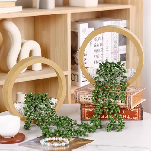 Der Rose 2 Pack Boho Wall Decor Fake Plants 15" Hanging Artificial Succulents Plants for Bohemian Living Room Bathroom Accessories - color: Wood Color