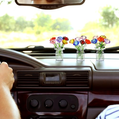 FoldTier 42 Pcs Mini Glass Flower Decoration Hand Blown Glass Flower Figurines Collectible Ornaments with Vase for Mothers Day Birthday Table Centerpiece Garden DIY Craft(Roses) - style: Roses