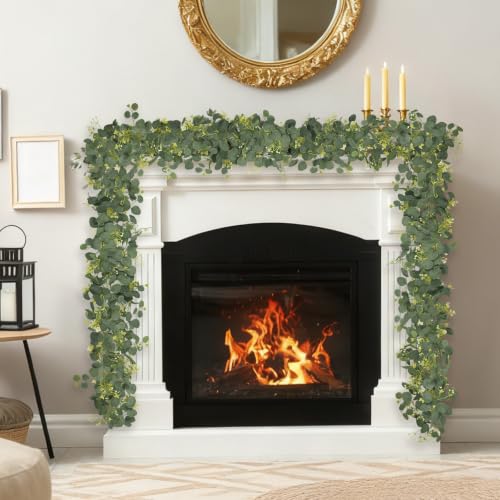 HUZIYAHAN Eucalyptus Garland Faux Silk Leaf Silver Dollar Artificial Greenery Fake Eucalyptus Leaves Garlands for Table Wedding Party Indoor Outdoor Arch Wall Mantle Room Home Decoration (1, 5.5 FT)
