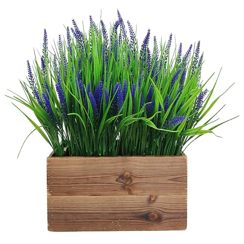 22 Bundles 7 ForK Faux Flowers For Outdoor Planters– Lavender Floral Artificial with Fake Tall Grass, UV Resistant artificial Outdoor Flowers for Garden Porch Window Patio Hanging Planter Home Decor