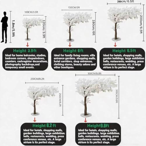 Japanese Artificial Cherry Blossom Trees Wishing Tree Handmade Shopping Wedding Party Indoor and Outdoor Decoration Artificial Cherry Blossom Tree,White,H5.9*L4.9ft | Fake Japanese Sakura Tree for Wedding, Banquet, Mall, Indoor and Outdoor Decoration,Stag