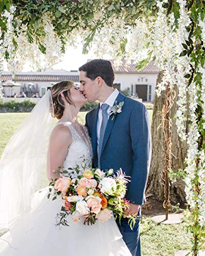 DearHouse 6 Pack Artificial Fake Wisteria Vine Ratta Hanging Garland, 3.75 Feet/Piece Silk Flowers String Home Party Wedding Decor (6PCS-Large White Wisteria) - color: White
