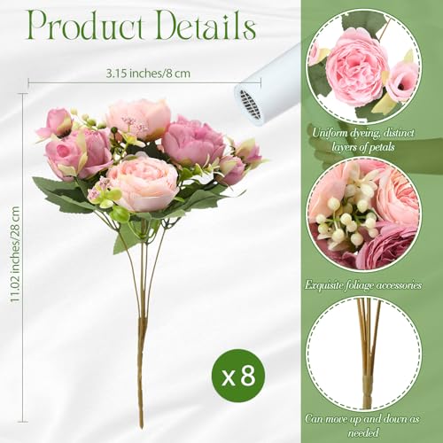 Geosar 8 Bundles Artificial Peonies Flowers Fake Silk Peony Bouquet Faux Peonies Flowers Bulk for Decoration Vase Floral Arrangements Wedding Party Table (Russet Red,Light Pink) - color: Russet Red, Light Pink