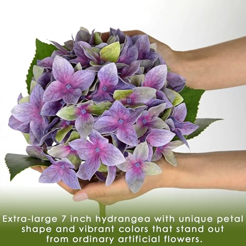 Artificial Hydrangea Flowers Real Touch Faux Hydrangeas Flower 7 Inch Large Hydrangea Heads with Unique Petal Shape, 23.6" Long Purple Hydrangeas Stems for Vase Wedding Home Table Centerpiece Decor - color: Rich Lilac