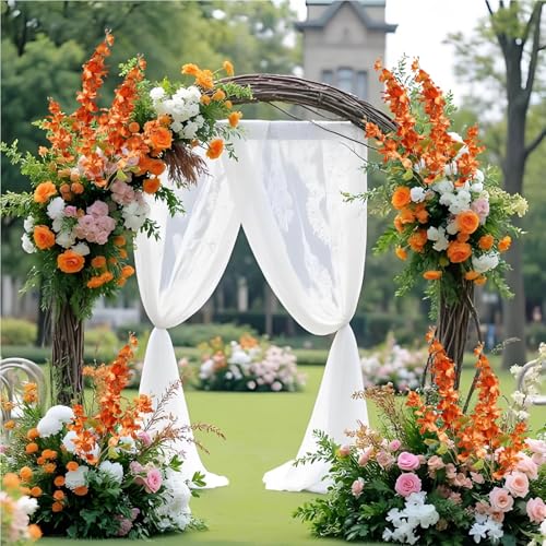 6PCS Autumn Orange Delphinium Artificial Flowers Espigas para Jarrones Fake White Flowers Tall Flowers for Floor Vase Flowers for Tall Vase Floral Arrangements Home Table Wedding Decor - color: Autumn Orange