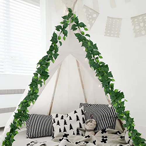 dallisten 3 Strands Artificial Vines Kit, 71" Silk Eucalyptus Ivy Garland Green Leaves Natural Odorless, Fake Greenery Hanging Plants Decoration for Home, Bedroom, Wall, Party, Wedding Decor - color: Blackish Green