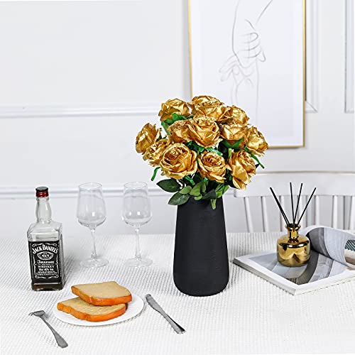 Nubry Artificial Silk Rose Flower Bouquet Lifelike Fake Rose for Wedding Home Party Decoration Event Gift 10pcs (Gold) - color: Gold