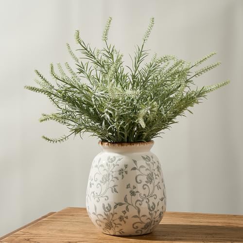 SIDUCAL Ceramic Vintage Pastoral Vase, 7.2 Inch Chinoiserie Floral Vase, Retro Ice Cracked Rustic Farmhouse Vases for Home Decor, Living Room, Bookshelf, Office, Tuscan Decor, Gray Floral - color: 18077-gray Floral