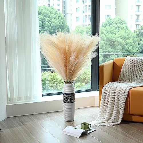 Wertuirk Champagne Faux Pampas Grass - 45-Inch Set of 8 | Boho Home Decor | Tall Artificial Pompas Floral Soft and Fluffy | Perfect for Wedding Centerpieces, Farmhouse and Baby Shower Decorations - color: Champagne