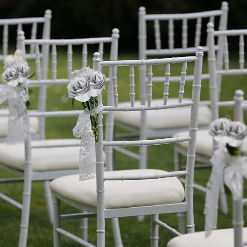 Glitter Roses Bouquet,30PCS Silver Roses Fake Roses Artificial Flowers for Wedding Bouquet Party Christmas Home Decor(Silver) - color: Silver