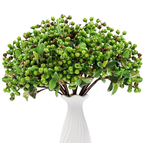 SHACOS Artificial Green Berry Stems 20 PCS 9.8 inch Fake Berries with Green Leaves Berry Picks for Wreath Wedding Bouquet Decorations Crafts Holiday Spring Home Decor, Green - color: Green, size: 20 PCS