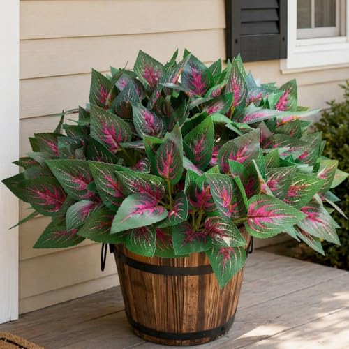 Artificial Plants for Outdoor Porch Planters, Realistic Faux Coleus Greenery UV Resistant, Fake Silk Look Real Bushes Shrubs for Outside Front Door Patio Pots Spring Summer Decor, 12 Bundles - color: Red