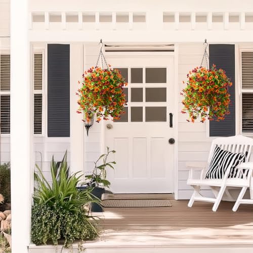 ZFProcess Artificial Fall Fake Flowers for Outdoor Fall Decoration, 2PCS Faux Silk Daisy UV Resistant Look Real for Outside Home Indoor Planter Porch Window Yard Decor(Orange Brown) - color: Orange Brown
