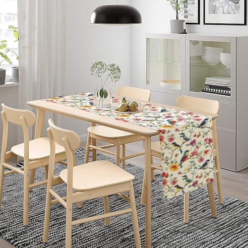 Summer Bird Floral Table Runner,Spring Birds Table Runner Burlap Table Decoration for Seasonal Home Kitchen Dining Dinner Indoor Holiday Farmhouse Decor 13x36 in - color: Bird_10, size: 13x36inch