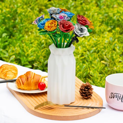 ZffXH Artificial Flowers Metal Bouquet Roses Flower,6Pcs Silver Black Fake Rose,Aluminum Armature Crafted Waterproof,Office Hotel Table Decor,Mother's Day Valentine’s Day Girl's Birthday Party - color: 6 Pcs Silver Black