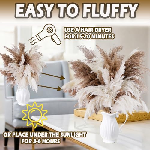 50 PCS Tall Pampas Grass for Floor Vase – 17" Natural Fluffy Dried Pampas Grass Stems, Large 20 White & 30 Brown Pоmpas Grass, Boho Pampas for Wedding, Home Decor, Halloween, Christmas